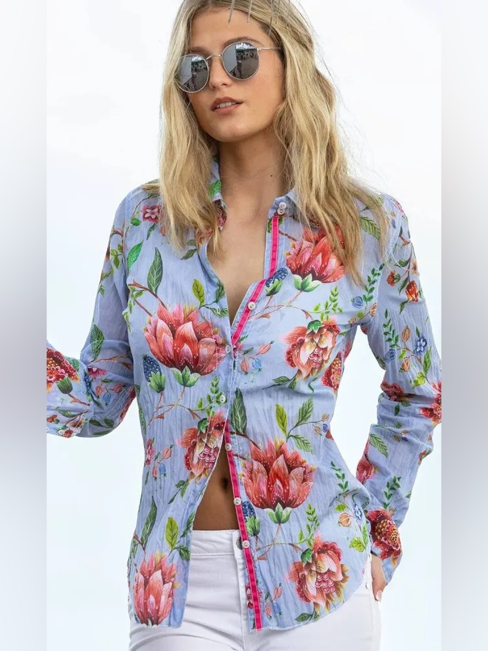 NWT Cino San Marco Pale Aqua Crushed Blouse